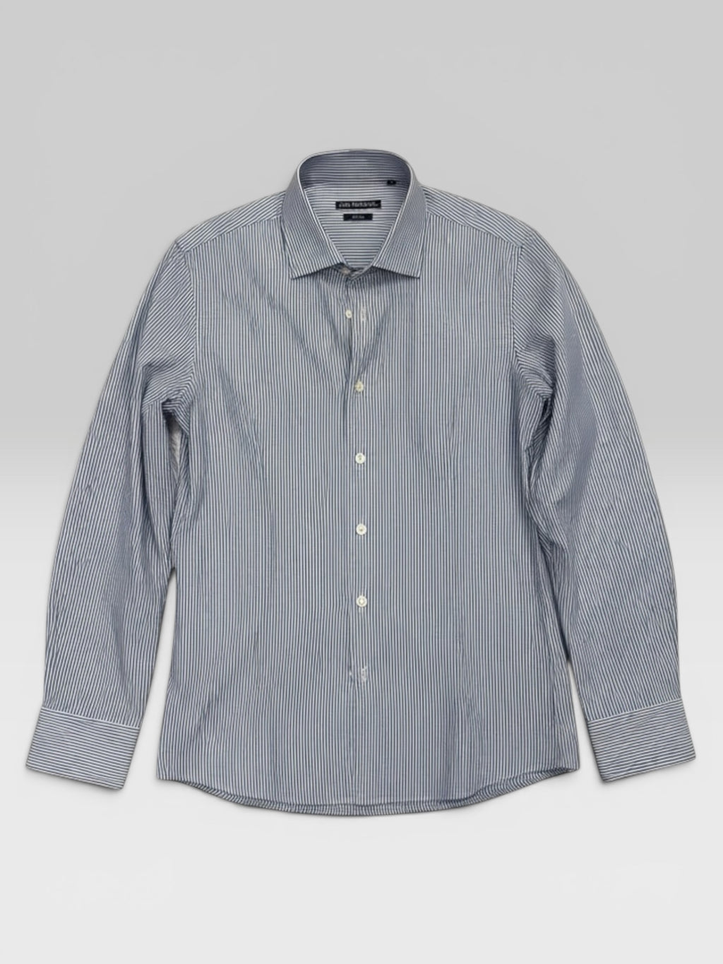 BLUE AND WHITE STRIPED SHIRT