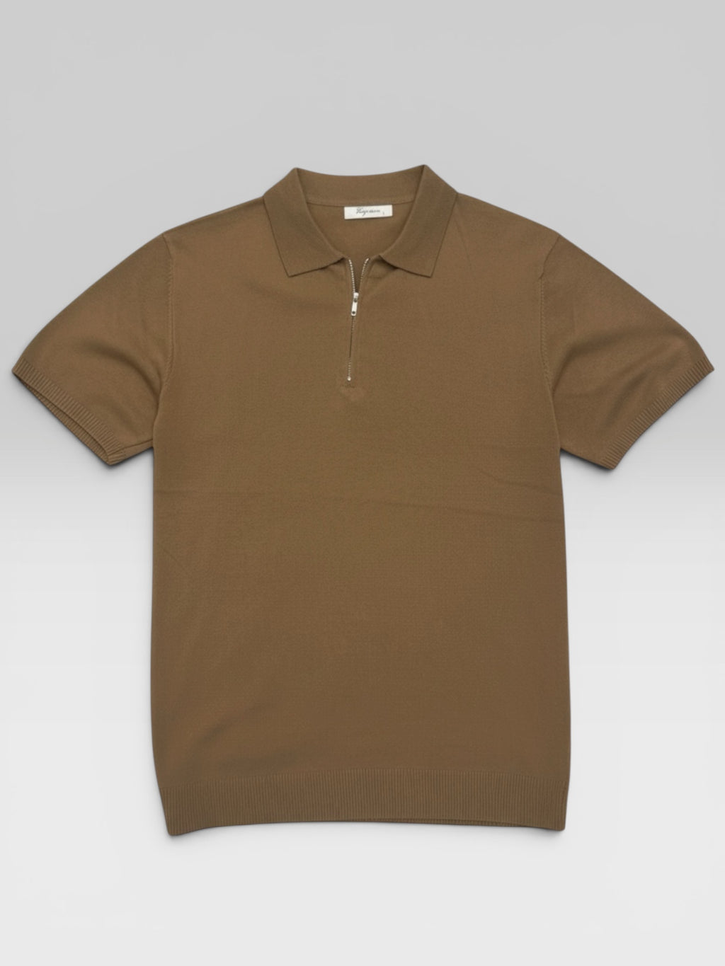 BEIGE COTTON KNIT POLO SHIRT