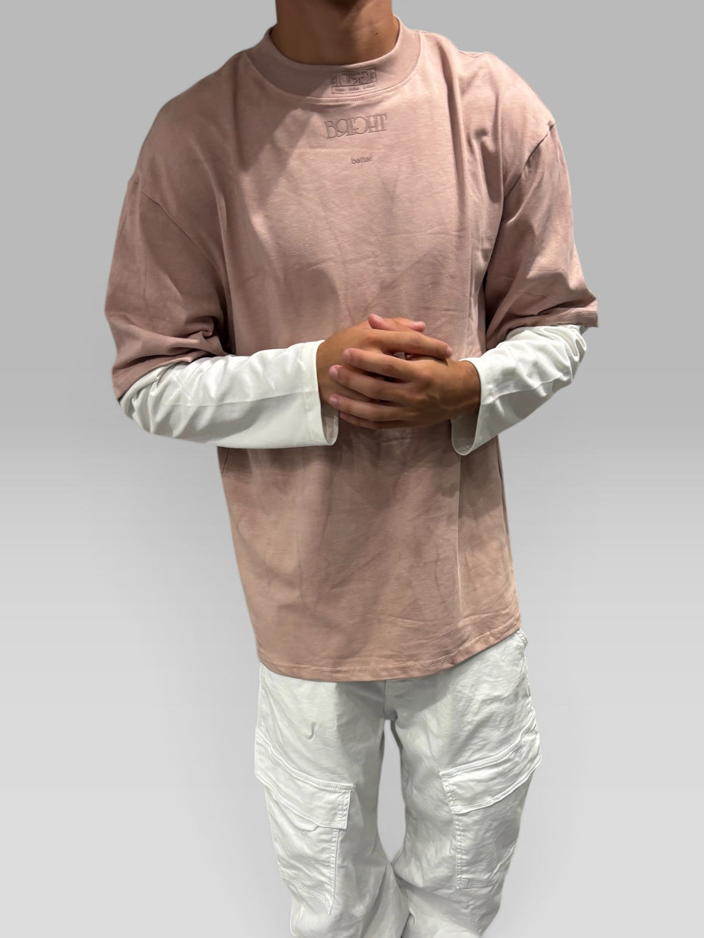 Long Sleeve Washed Rosa e Bianca