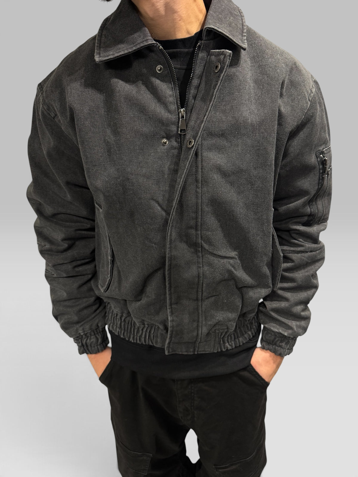 Bomber Washed Grigio Scuro